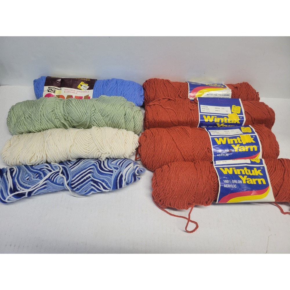 Vintage Wintuk Woolworth Acrylic Yarn Lot 8 Skeins Brick Blue Green Variegated